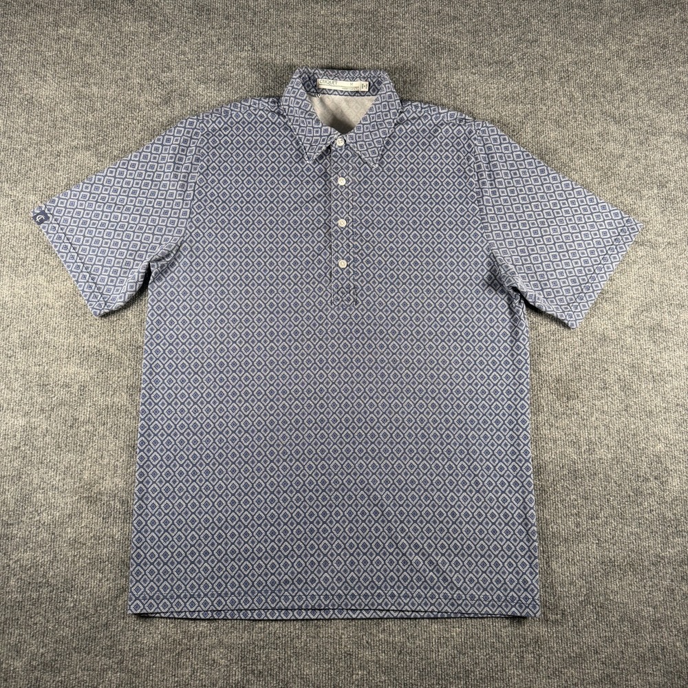 Criquet Polo Shirt Mens M Blue Geometric Performance Short Sleeve Golf